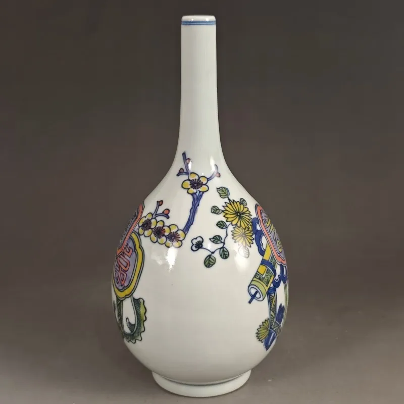 9.3 inch Chinese Qing Kangxi Blue and White Doucai Porcelain Bogu Design Vase