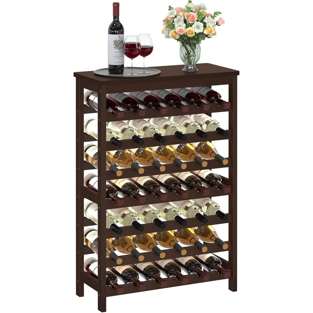 

42-Bottle Wine Rack Free Standing Floor, 7-Tier Display Wine Storage Shelves with Table Top, Bamboo Wobble-Free Bottle Holder