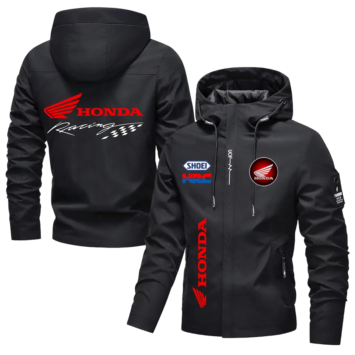 Image of Neue Herbst-Herren-Kapuzenjacke mit Honda-Logo für Rennsport, winddicht, Streetwear, stilvolles Top, bequemes Motorradbekleidung