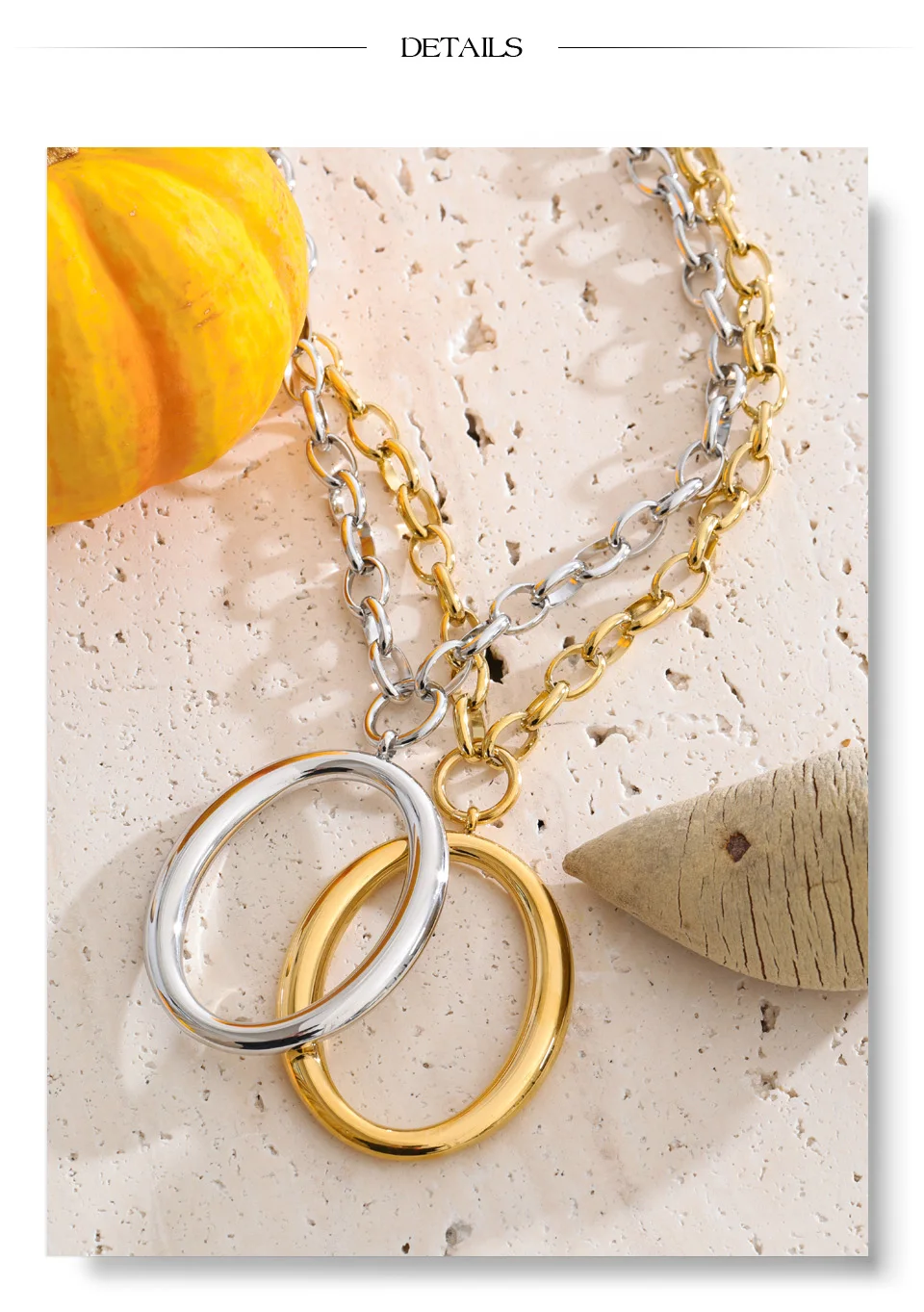 Yhpup Edelstahl-Halskette mit rundem, hohlem, geometrischem Anhänger, Gold-Platin-PVD-beschichtet, stilvoller, unverwechselbarer Schmuck, wasserdicht – Detail 6