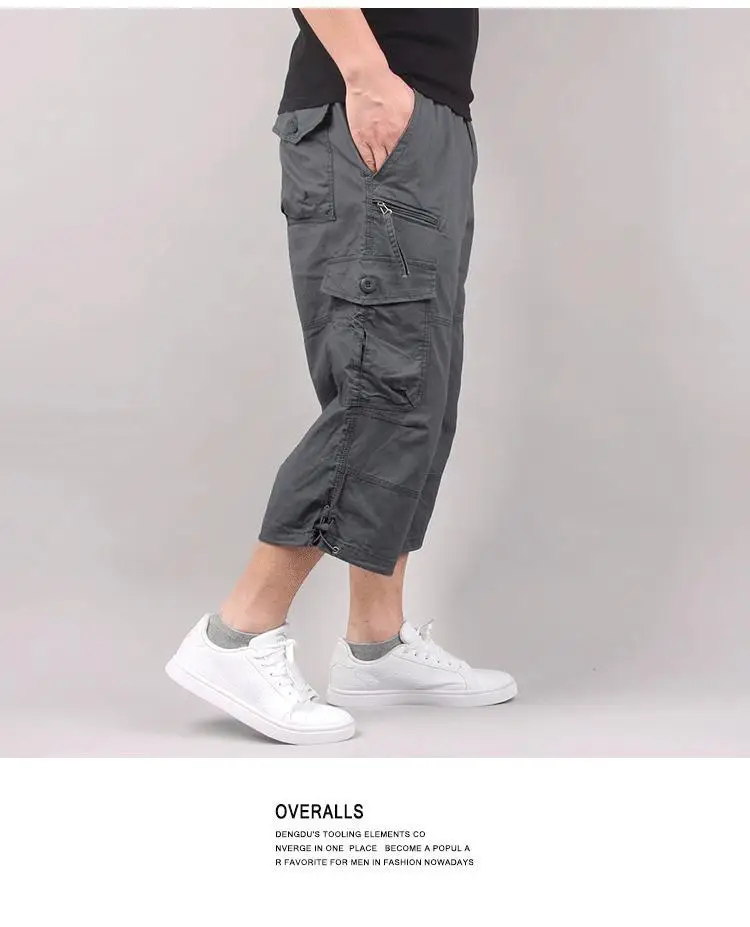 Herren Cargo-Shorts, Sommer, lockere Freizeithose, elastische Taille, große Größe, Outdoor-Jogging-Jogginghose, Trend, mehrere Taschen – Detail 4