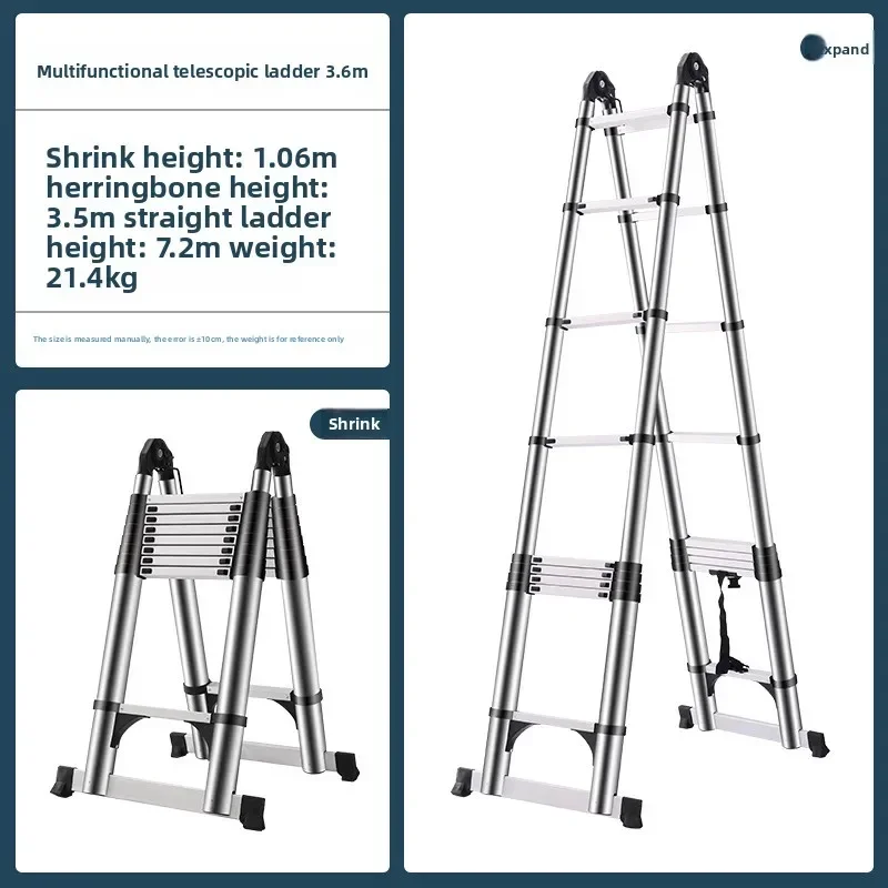 Firm Ladder telescopic herringbone ladder, aluminum alloy multi-functional joint ladder straight ladder two-in-one