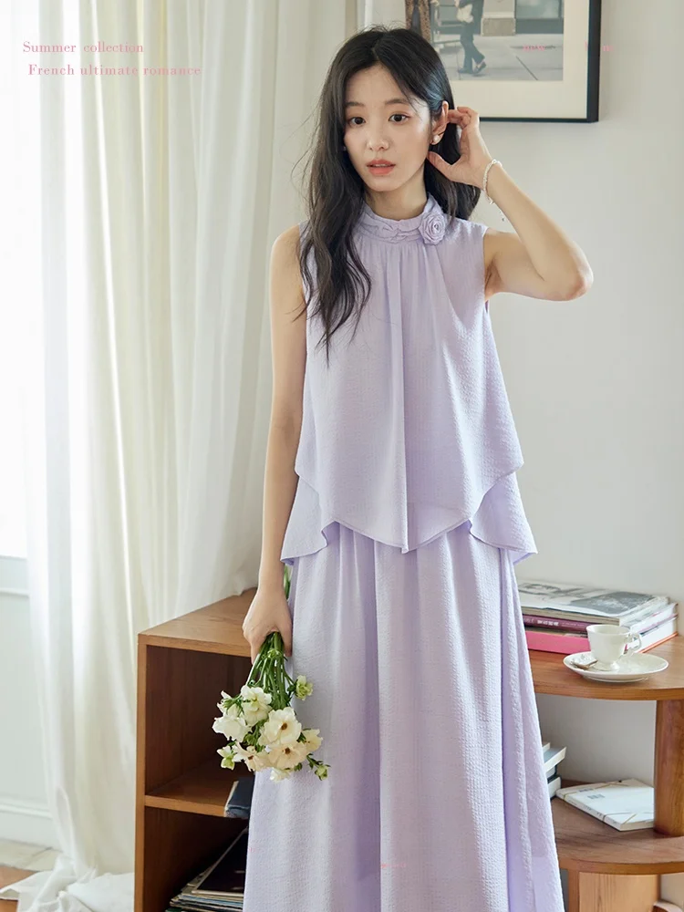 

Летний комплект Moriirose: топ с цветочным принтом и воротником-стойкой и юбка, женский модный костюм из двух предметов, китайский бренд