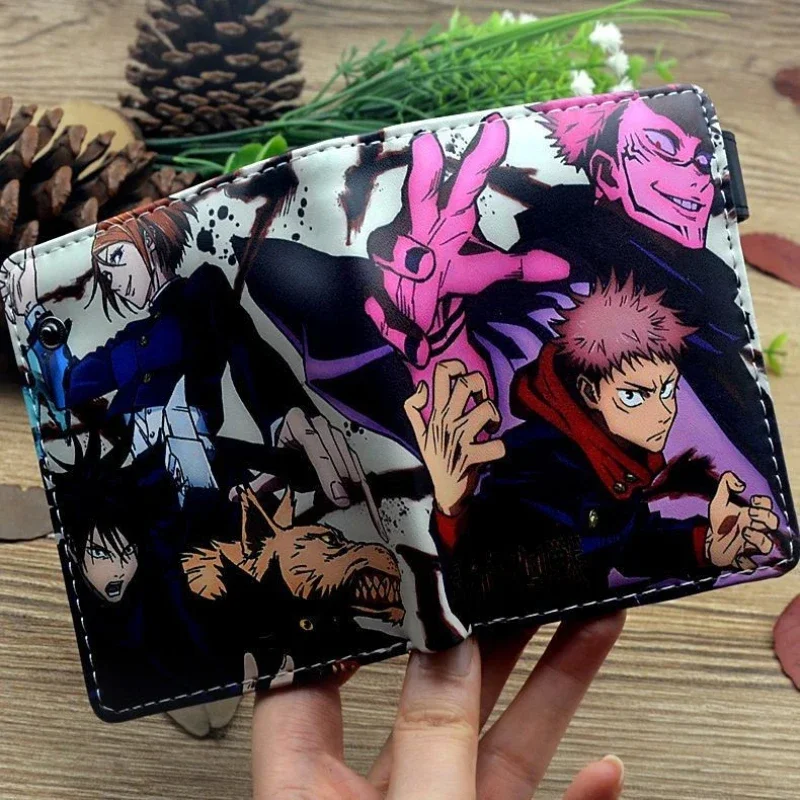 Billetera de dibujos animados para hombre y mujer, monedero pequeño plegable, Jujutsu Kaisen Satoru Gojo, Itadori Yuji Fushiguro Megumi