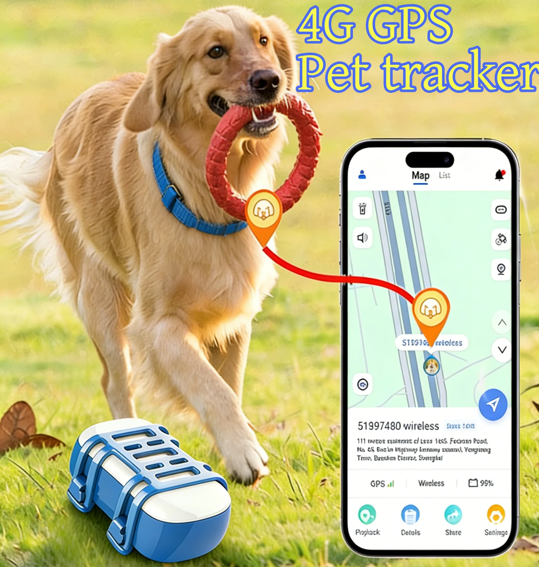 เครื่องติดตาม GPS ป้องกันการสูญหายสำหรับสุนัขขนาดใหญ่ ใช้สำหรับเดินป่ากลางแจ้ง - ระบุตำแหน่งแบบเรียลไทม์ กันน้ำระดับ IP67 พร้อมค่าบริการสมัครสมาชิก