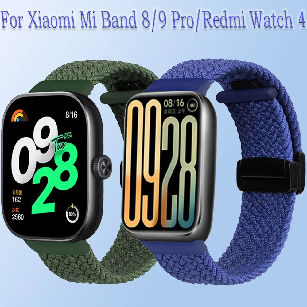 Breathable Magnetic NYLON สําหรับ Xiao Mi Mi Band 8/9 Pro สายรัดข้อมือกีฬาเปลี่ยนสายนาฬิกาสําหรับ Redmi Watch 4 เข็มขัด