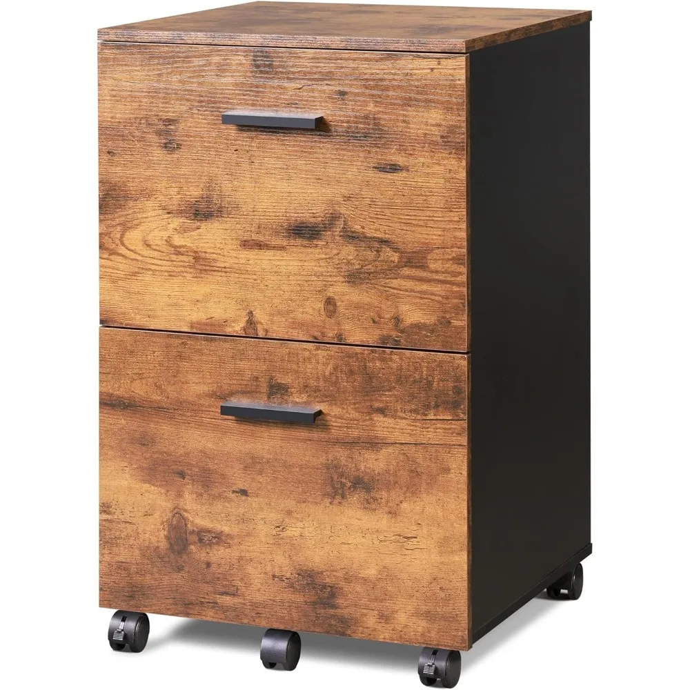 

2 Drawer File Cabinet, Mobile Filing Cabinet fits A4/Letter Size for Home Office, Wood Printer Stand, Rustic Brown