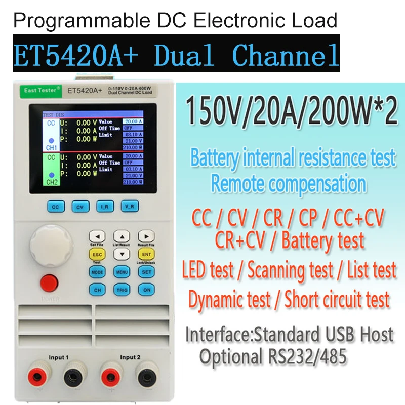 ET5420 (Dual-Channel)  ET5410 ET5411(Single Channel) Programmable Electronic DC Load Electronic Battery Tester Load