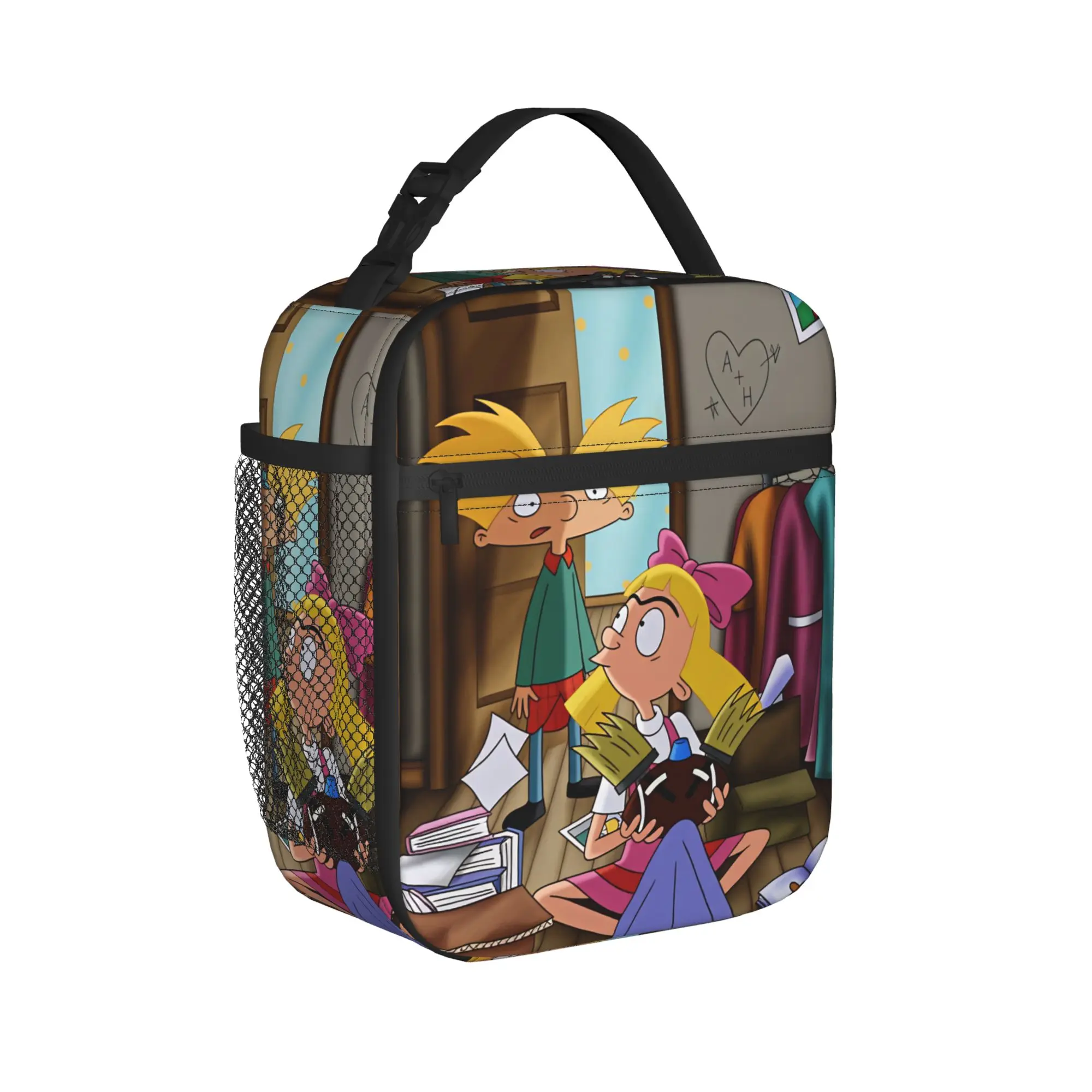 Hey Arnold Anime Lunch Bag  Portable Insulated Lunch Box Unisex Outdoor Picnic Graphic Cooler Bag Oxford Thermal Tote Handbags