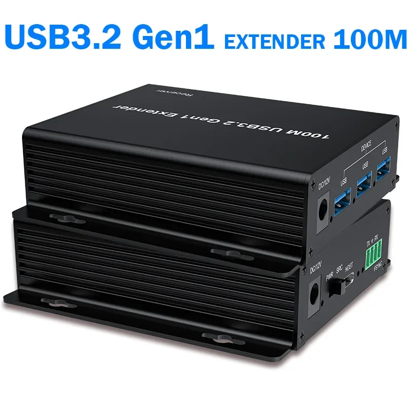 USB3.0 Extender 100M 4-Port USB3.2 Gen 1 via Rj45 CAT6A SuperSpeed 5Gbps SSUSB Extender Support RS232 & FSYNC Industrial Control