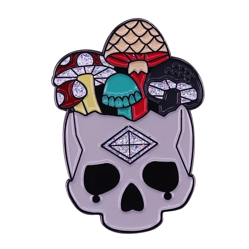 Fantasy Mushrooms Collection Enamel Pin Mushroom Yoga Skull Moon Moth Amanita Brooch Magical Forest Jewery Wizard Accessory