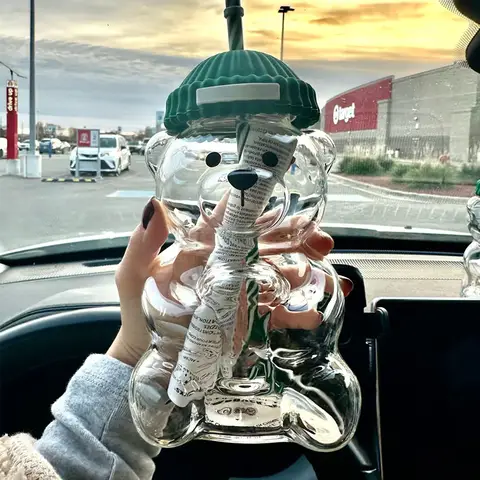 แก้วน้ำรูปหมี 500 มล. แก้วน้ำรูปหมีพร้อมหลอดดูด แก้วน้ำรูปหมีน่ารัก แก้วนมใส แก้วกาแฟ แก้วน้ำ สำหรับเป็นของขวัญคริสต์มาส