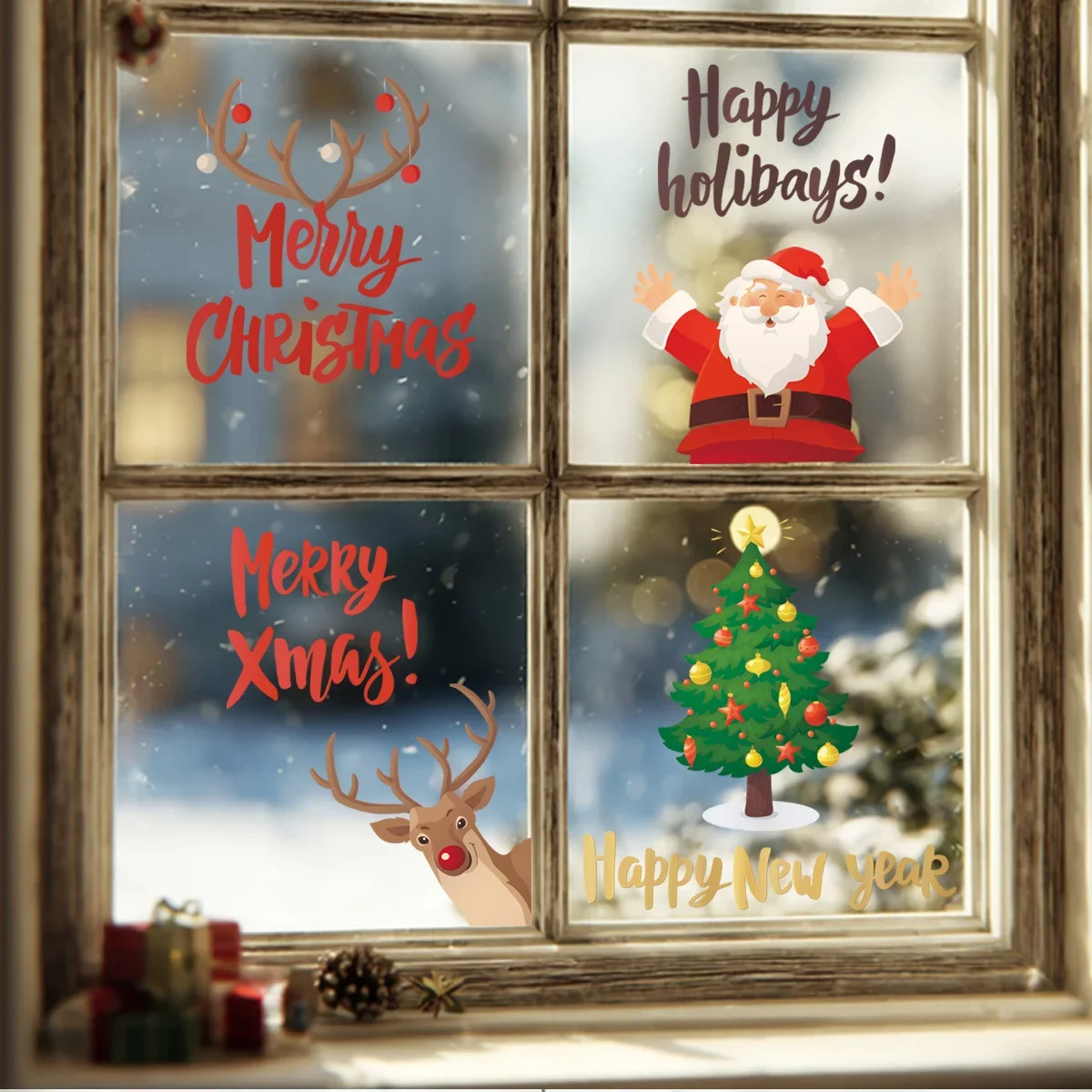 2027 New Christmas Static Stickers, Santa Claus Window Glass Stickers, Shopping Mall Store Holiday Decoration Stickers