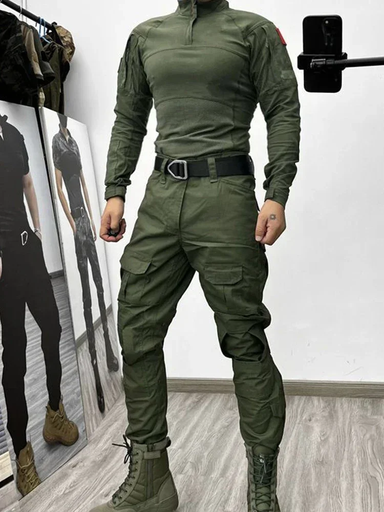 Tactical Suits Combat Shirts Uniform Swat Tshirt Outfit Tatico Tops Airsoft Multicam Camo Hunting Pants Gift belt and knee pads