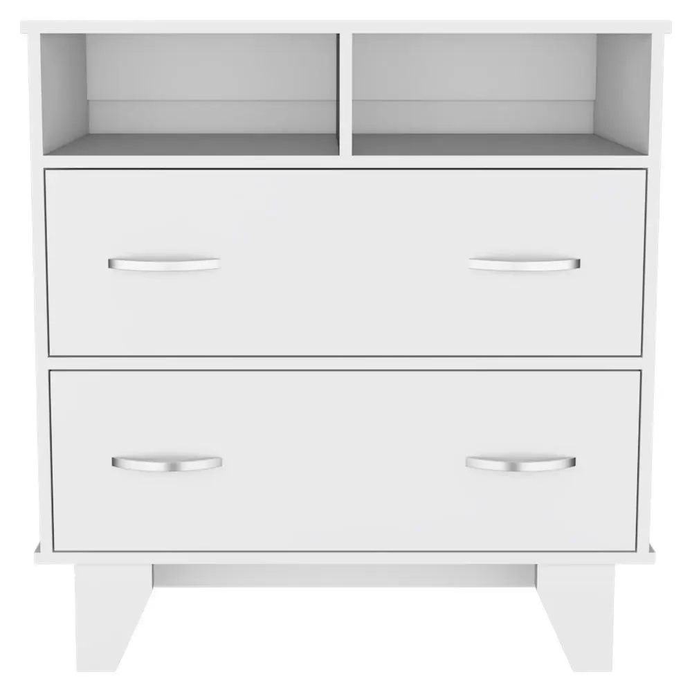 Portanova Two Drawer Dresser, Two Open Shelves, Superior Top,  Four Legs -White
