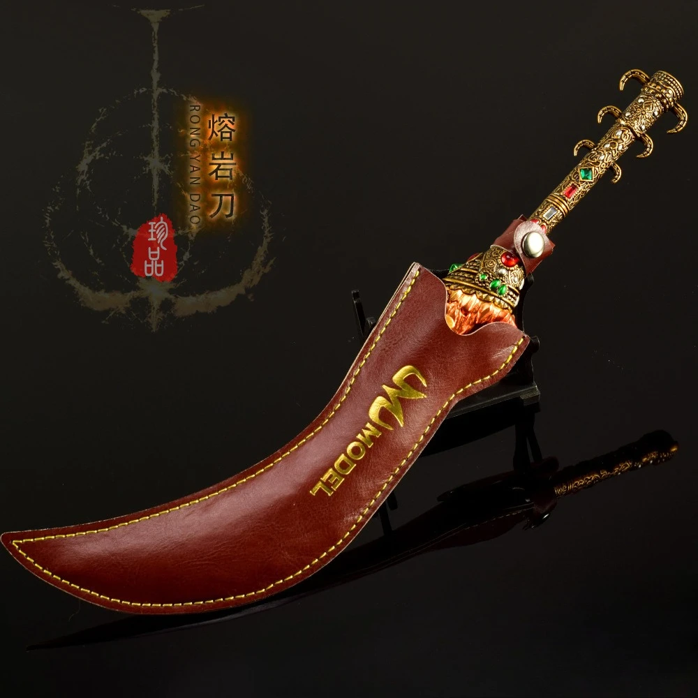 Anillo de espada curvada de Magma de 30cm, periférico de juego, totalmente de Metal, accesorios artesanales de samurái, colección de adornos, regalo para niño