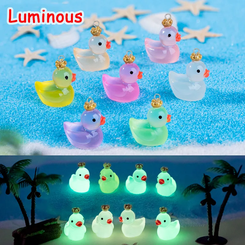 10pcs Luminous Crown Small Duck Resin Charms Kawaii Animal Earring Bracelet Pendant Hallowmas Dollhouse Crafts Diy Jewelry