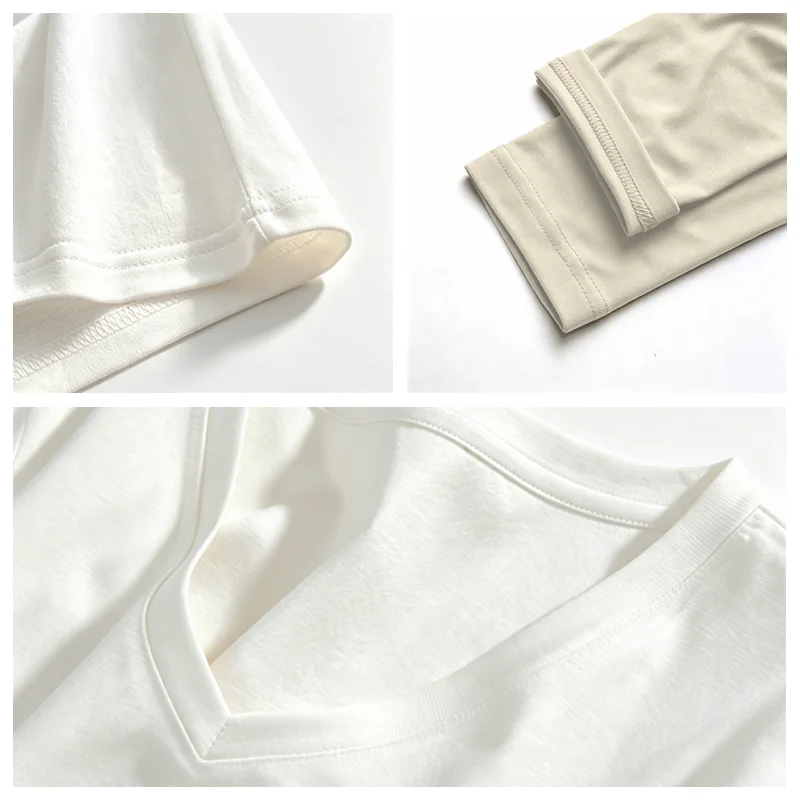 Damen Langarm V-Ausschnitt Slim Fit T-Shirt, Einfarbig, Weich, Dehnbar, Gestricktes Unterhemd, Casual Alltags-Unterwäsche für Frauen Q43 – Detail 13