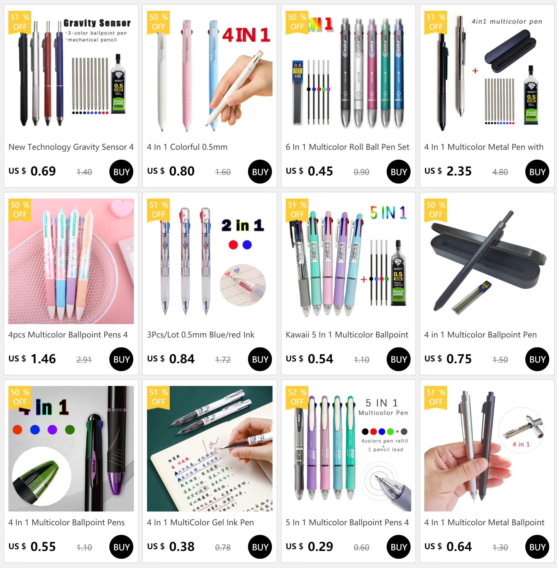 Kawaii 5-in-1 mehrfarbige Kugelschreiber mit Nachfüllungen, Bleistiftminen, Set, 4-farbige Kugelschreiber und Druckbleistift, Multifunktionsstift – Detail 1