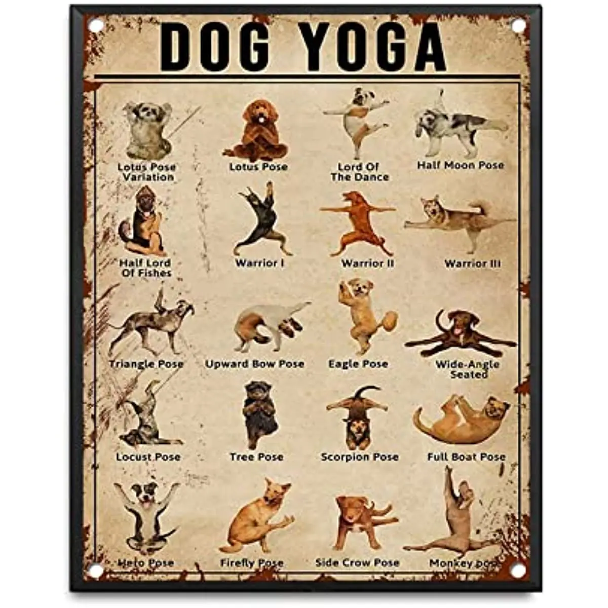 New Tin Sign Dog Yoga Yoga Knowledge Meditation Yoga Self-Care Round Positive self-Talk Vintage Sign Cafe Wall Art Decoration