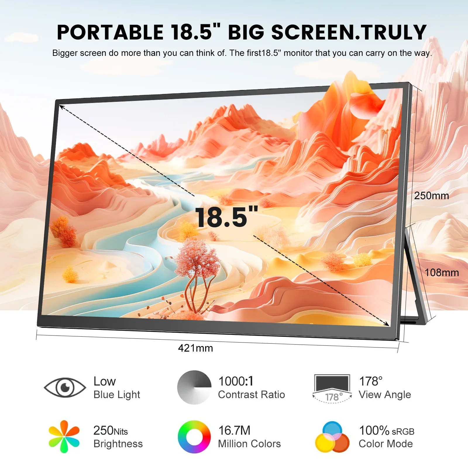 Unew 18.5 inch 100Hz 100% SRGB 1920x1080 IPS Game Monitor, Portable Thin Second Screen Display with 75*75mm VESA Stand