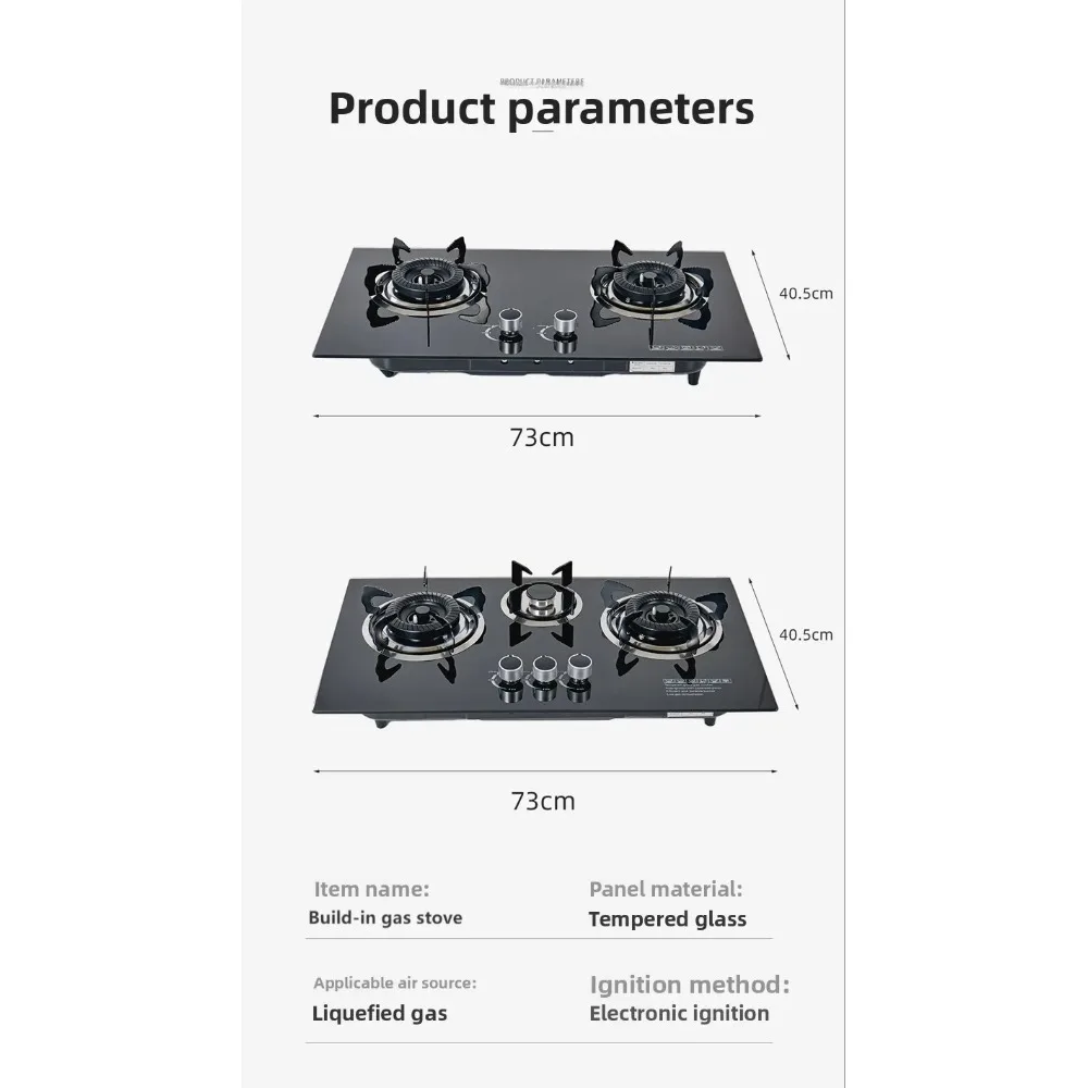 Kitchen Appliance Built-in Cooktops Tempered Glass Top  3 Burner Gas Stove