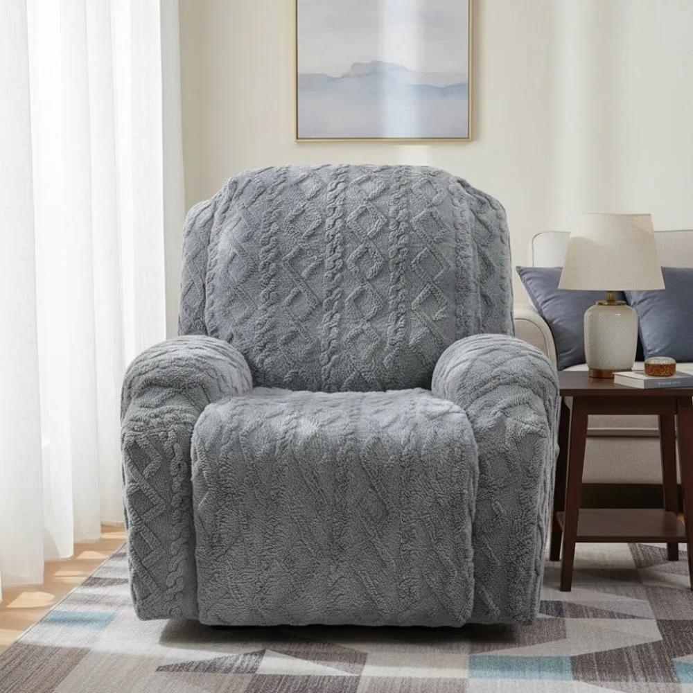 Double Side Jacquard Braid Winter Velvet Single Sofa Cover All-inclusive Elastic Single-seat Slipcover with Side Pocket Warm