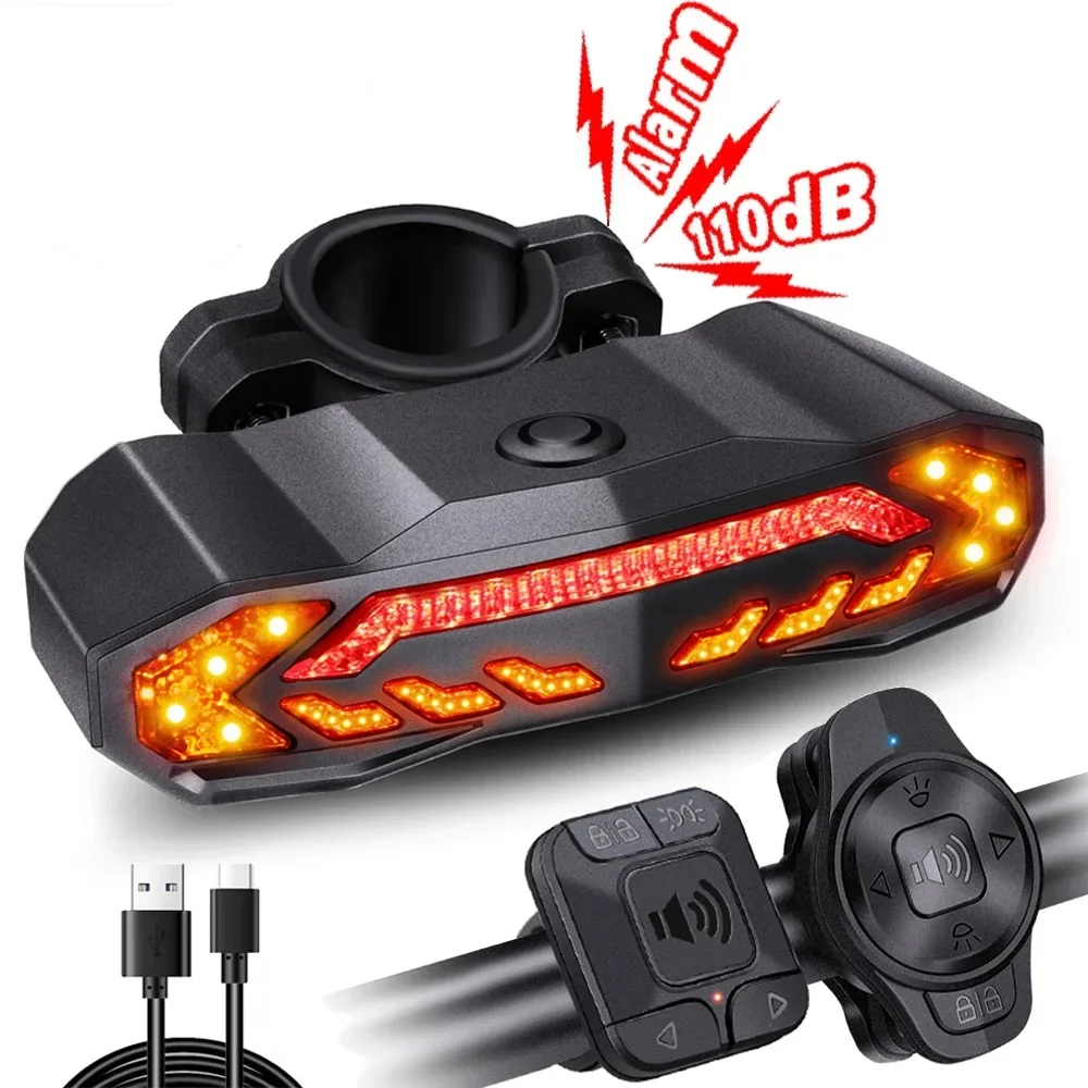 

Extractme Bicycle Rear Light Alarm Waterproof Rechargeable Scooter Bike Turn Signal Warning Lamp Auto Brake Light