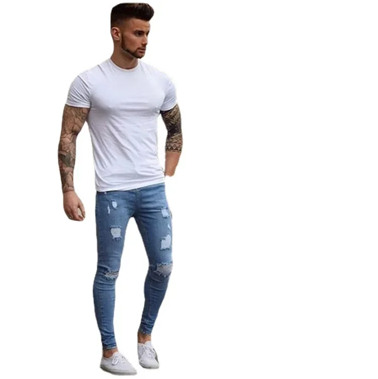 Männer Jeans Denim Bleistift hose Distressed Mid Taille Scheide knöchel langen Reiß verschluss Fliegen taschen schlanke Wäsche High Street 2024