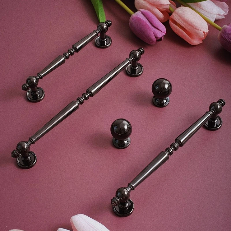 French Glossy Black Cabinet Handle High-end Wardrobe Handle Light Luxury Drawer Knob Personalized Shoe Cabinet Brass Handle