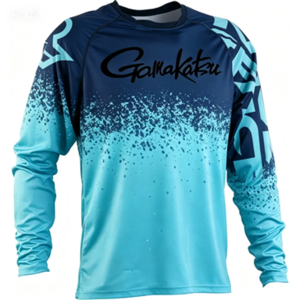 Gamakatsu Brand Outdoor Fishing Long-sleeve T-shirt Trendy Gradient Print Sport Casual Breathable Quick-dry Men's Top