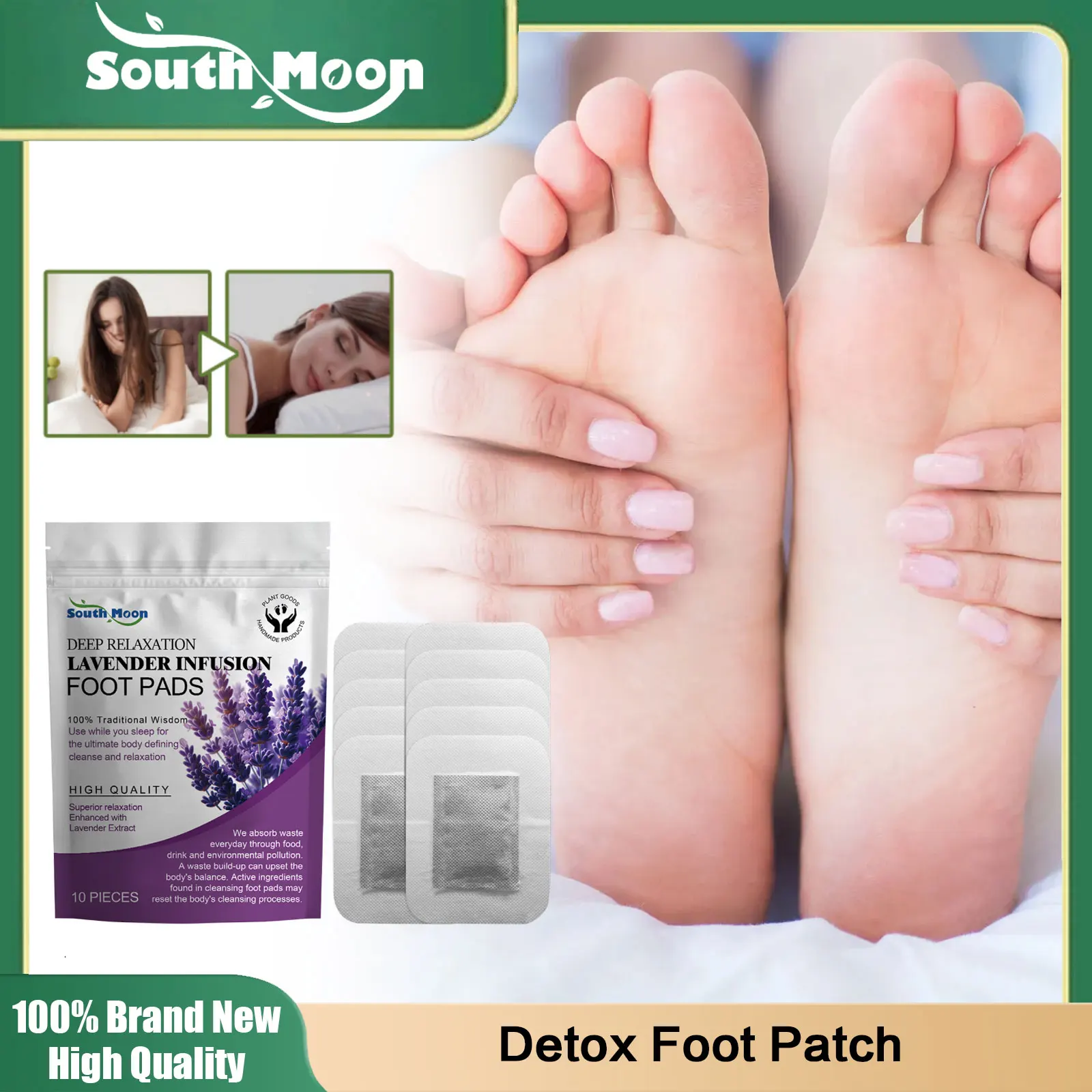 

South Moon Detox Foot Patches Deep Sleep Relief Stress Heel Fatigue Pain Burn Fat Conditioning Body Toxin Cleansing Lavender Pad