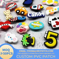 50pcs Custom PVC Patches Logo for Clothing Custom Personalized Design PVC Patches Sew Iron on Stickers Appliques for Garment DIY