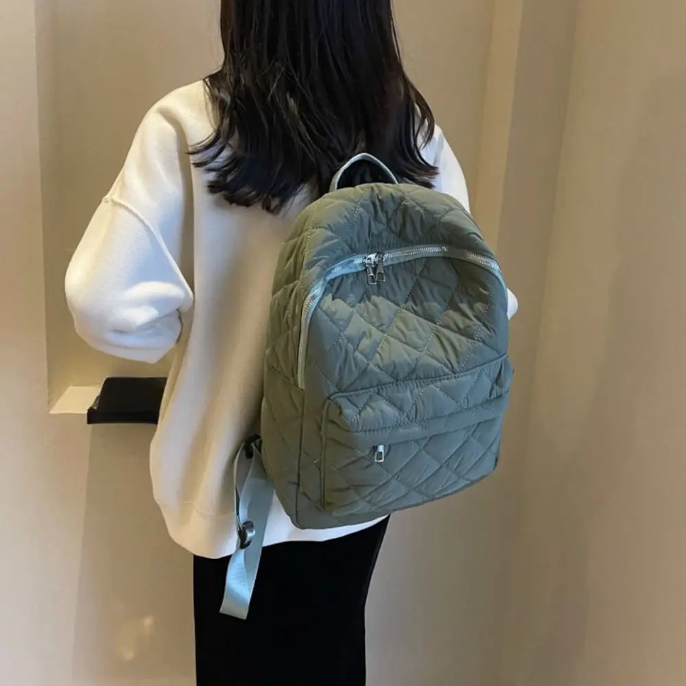 Fashion Solid Color Padded Coat Backpack Nylon Cloud Space Cotton Shoulder Bag Pleated Large Capacity Student Schoolbag Daily