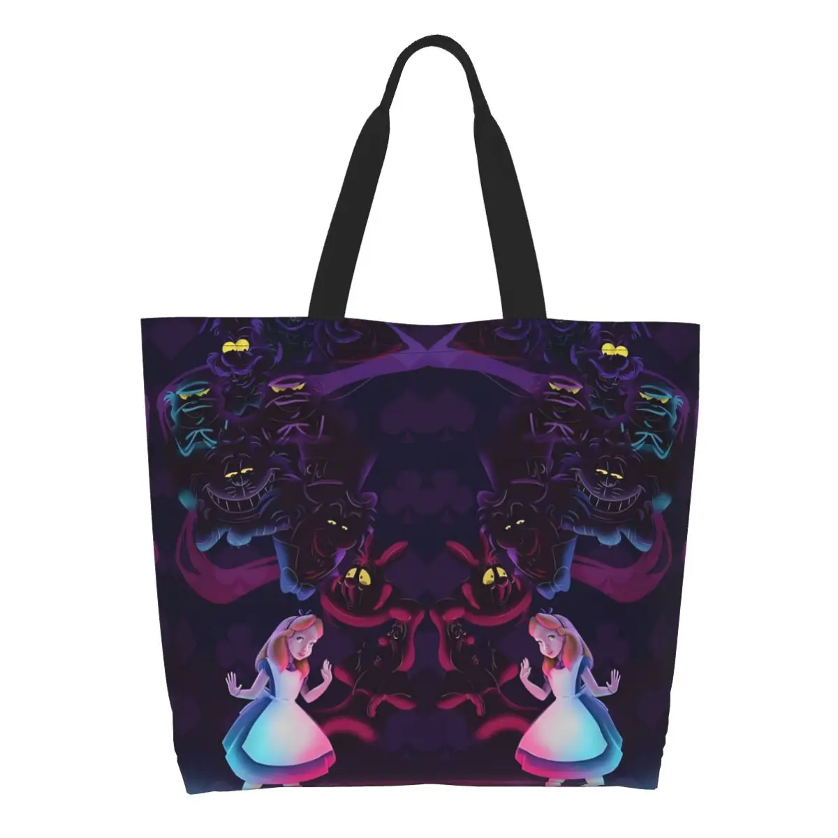 

Custom Alice In Wonderland Grocery Shopping Bag Kawaii Canvas Shopper Shoulder Tote Bag Large Capacity Portable Cartoons Handbag