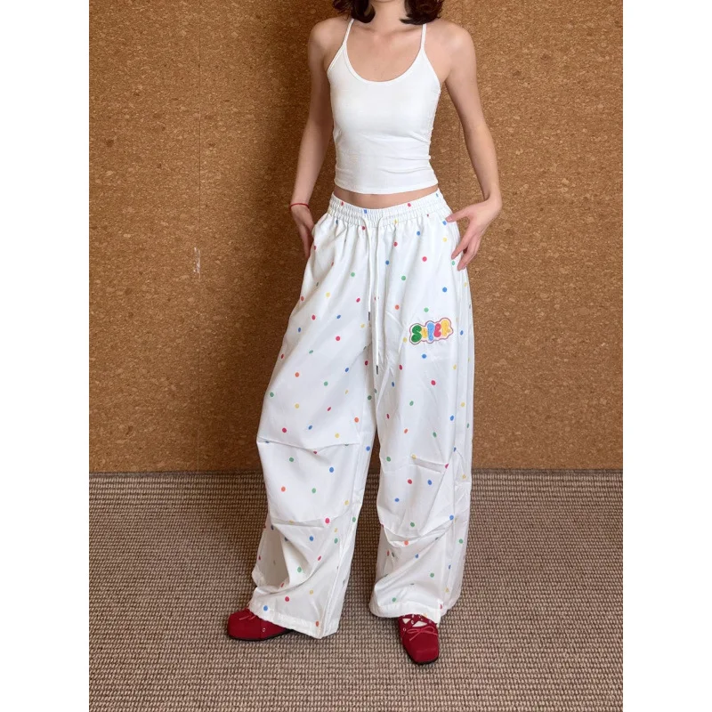 American Dopaamine  Star Stripe Beaded Wide Leg Pants Loose Straight Casual Trousers for Women High Waist Digital