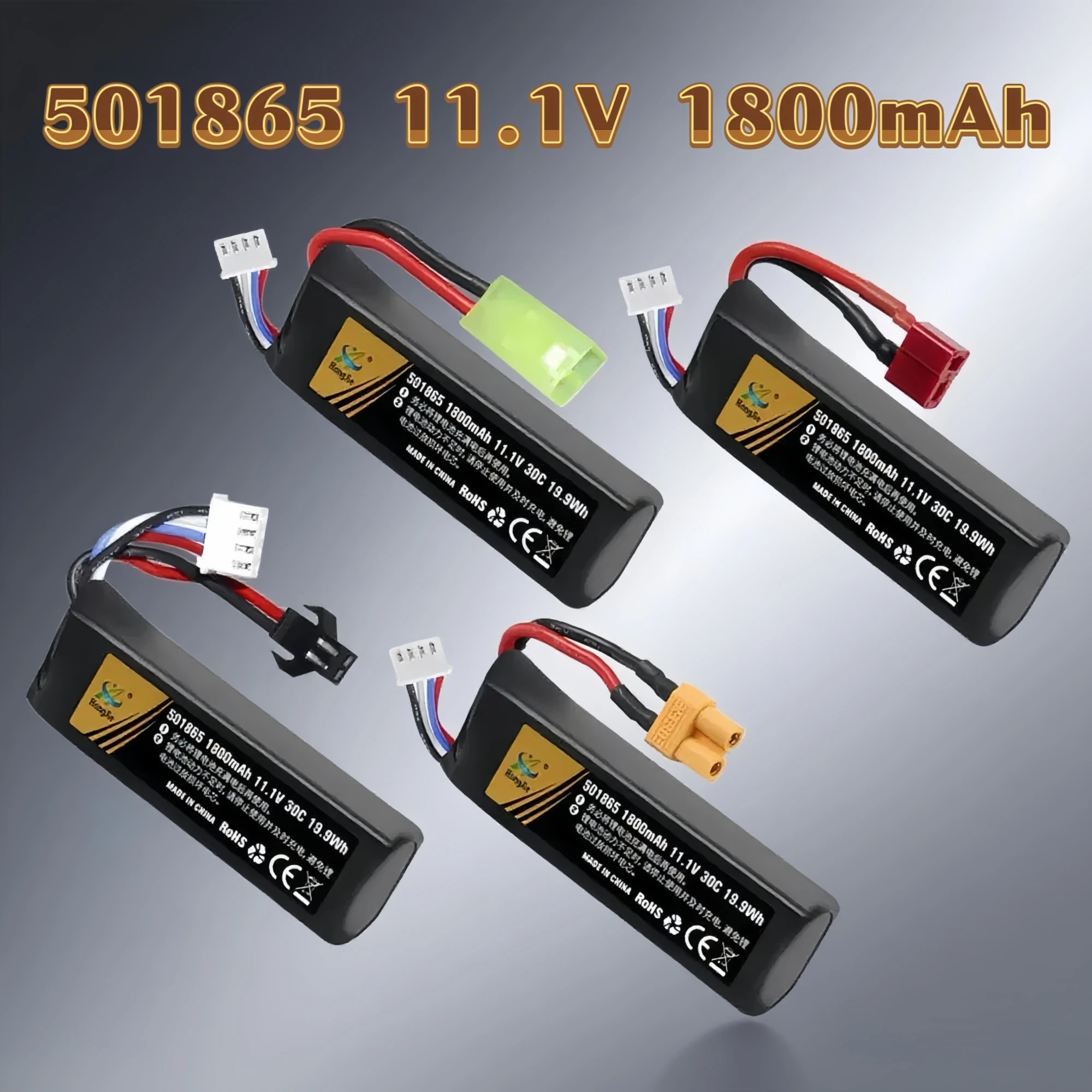 

Аккумулятор LiPo 501865 для водяных пистолетов и страйкбольного оружия, 11.1В 1800мАч, с разъемом SM T XT30 Tamiya, для пистолетов с мягкими пулями, налобных фонарей, кемпинговых ламп