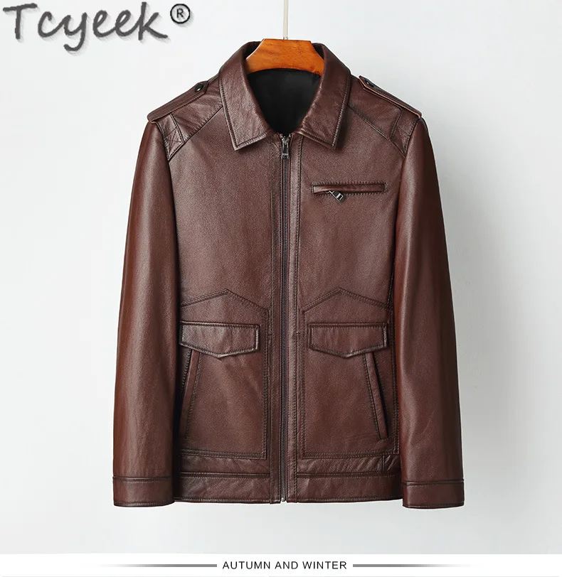 Tcyeek Genuine Leather Jacket Men Clothes 2025 Real Cowhide Motocycle Jackets Casual Spring Autumn Mens Coats Jaqueta De Couro