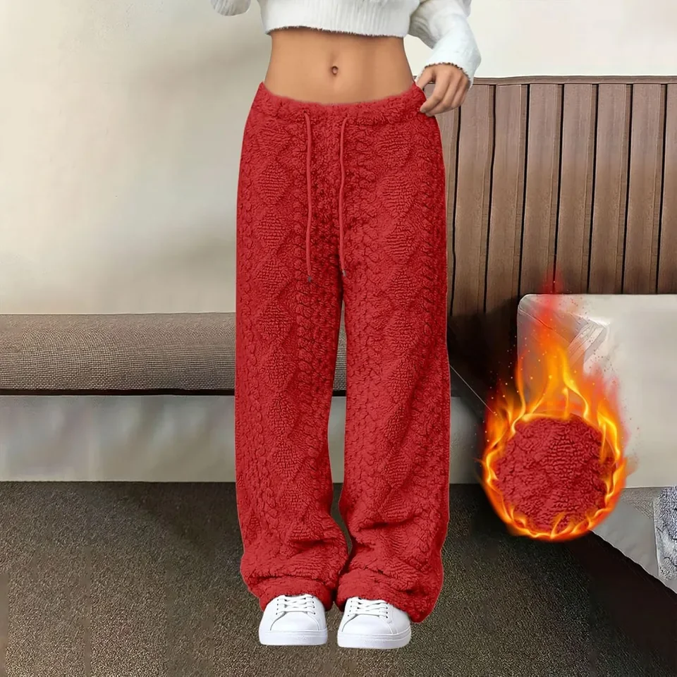 Autumn Winter Solid Low Waist Pants Fashionable Plush Casual Versatile Trouser Loose Comfortable Plush Warm Pants For Women