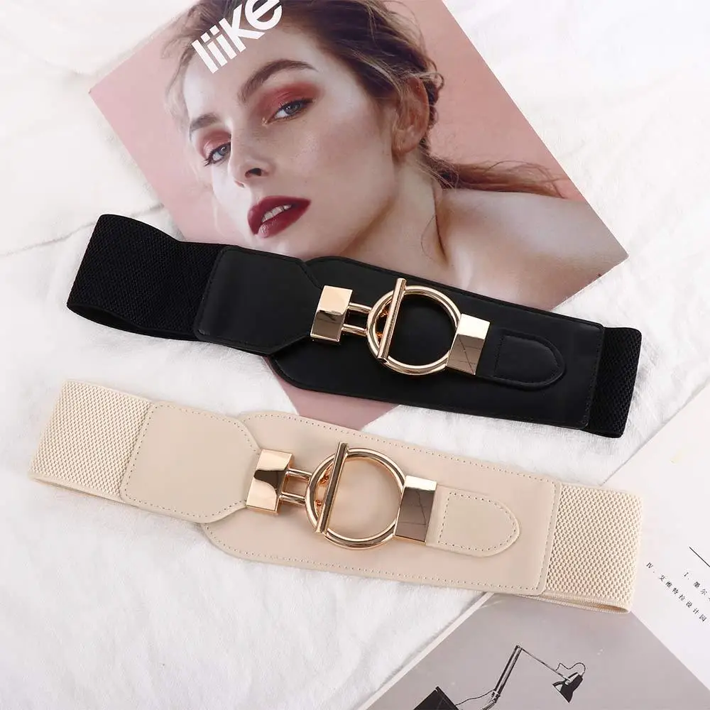 

Elegant Vintage Wide Side PU Leather Elastic Corset Hollow Korean Waist Strap Coat Dress Decorative Women Waistband Waist Belt