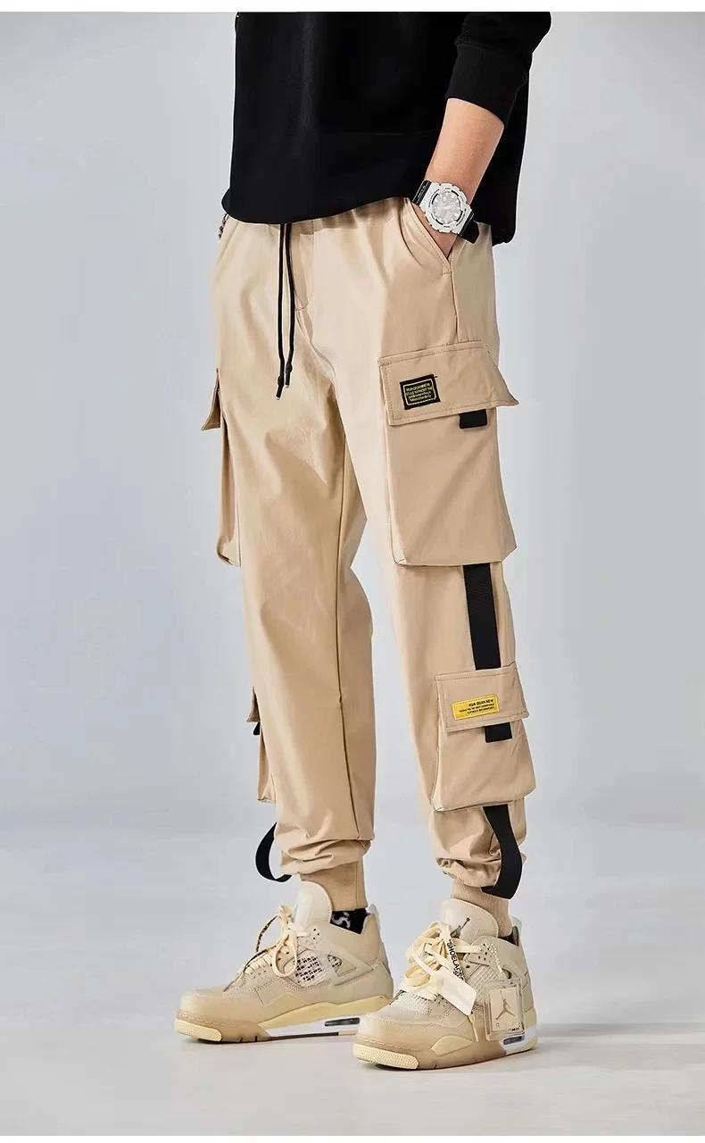 Man wear-resistant loose elastic binding spring and autumn construction site anti-tear work clothes work pants