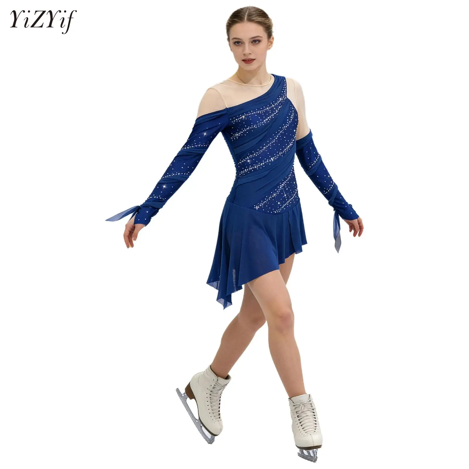 

Women Figure Skating Ballet Lyrical Dance Performance Costume Shiny Rhinestone Contemporary Classical Dance Leotard Dress