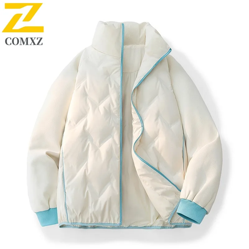 

Men Stand Collar Down Jacket Cardigan Style White Duck Feather Filled Coat Winter Business Casual Thickened Warm Parka Overcoat
