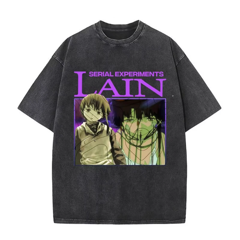 Camiseta Vintage de Anime Japonés Serial Experiments Lain, Camiseta de Manga Corta con Diseño de Iwakura Girl, Camisetas de Ciencia Ficción para Hombre, Camiseta Informal de Algodón