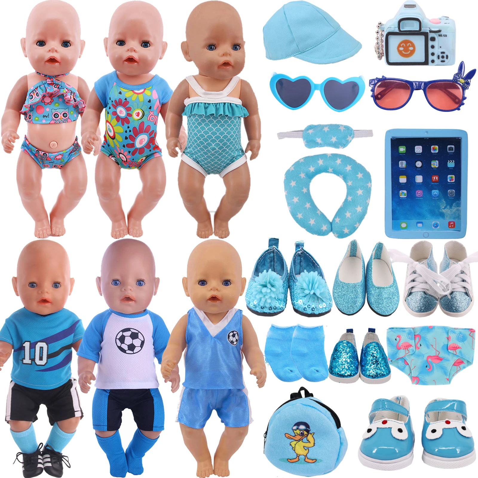 Doll Clothes Blue Swimsuit,Sports Wear,PU Shoes For 18Inch Girl Of American&43 Cm Reborn Baby Doll Accessories,Generation Gift