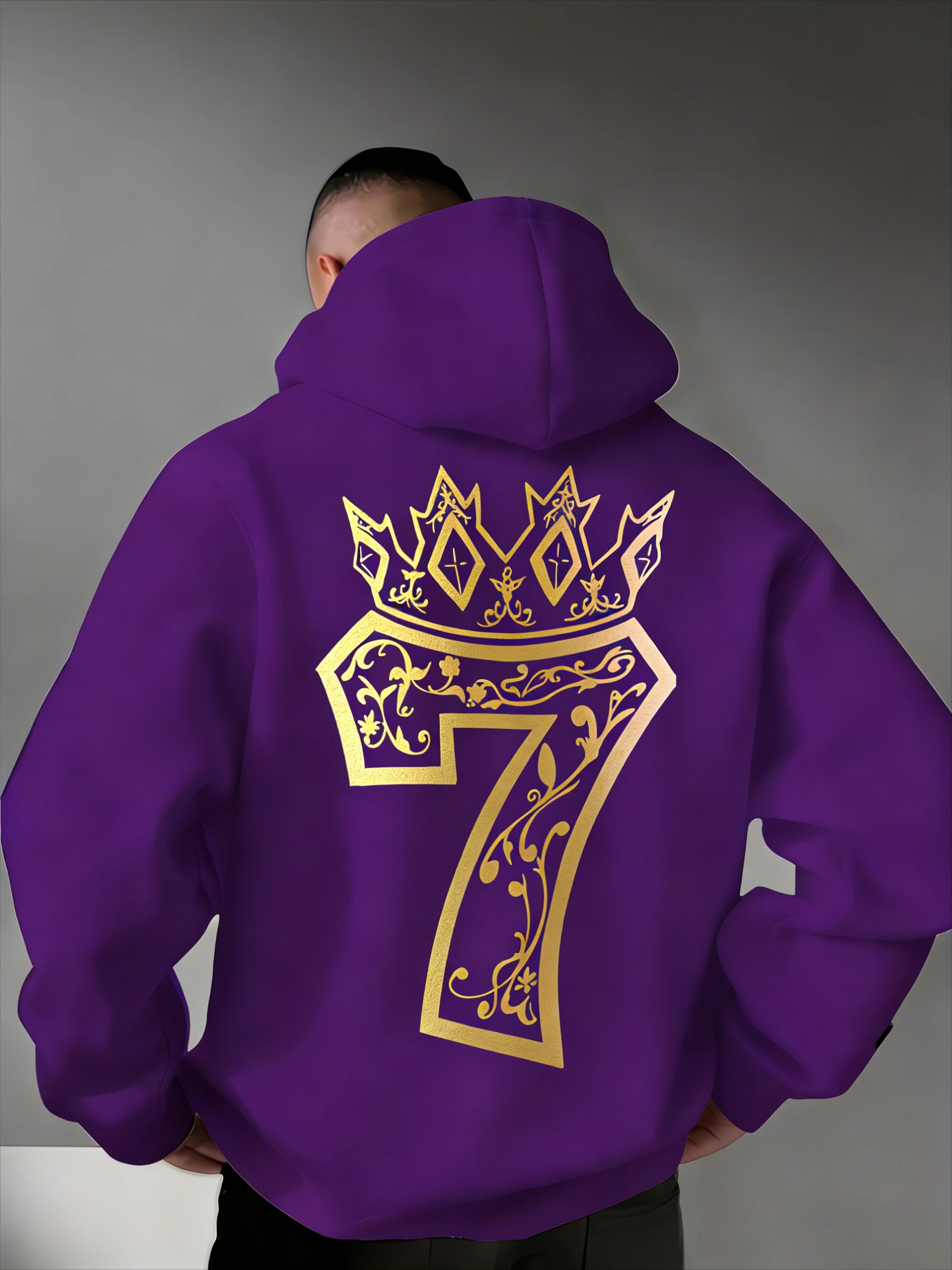

2025 новых стилей на осень/зиму, мужская спортивная толстовка с капюшоном и золотой короной, номер 7, повседневный зимний теплый пуловер
