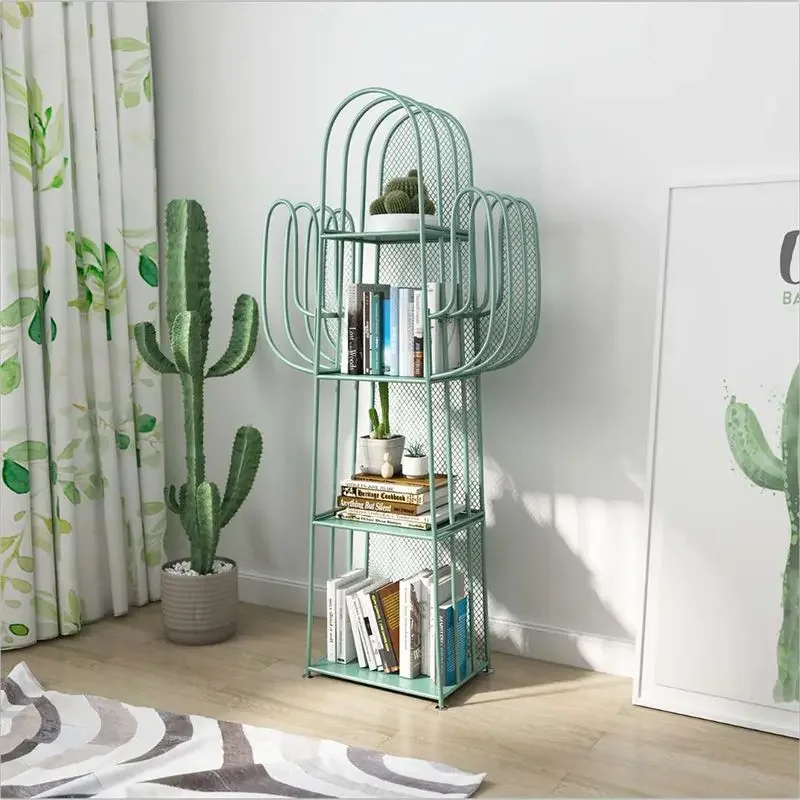 Simple iron shelf living room bedroom floor creative corner children's bookcase small bookcase cactus storage rack