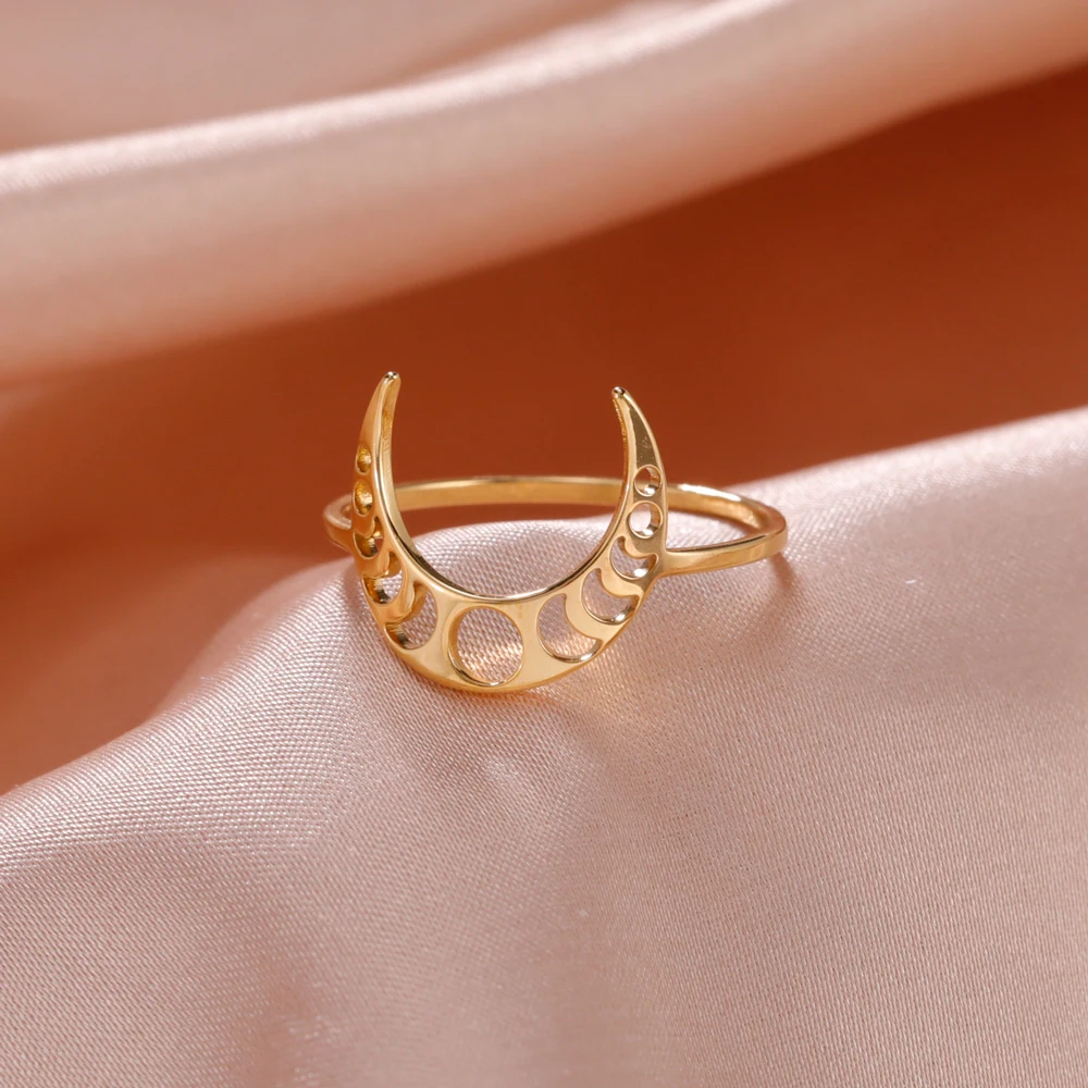 COOLTIME-Anillo de acero inoxidable con fase de luna creciente para mujer, amuleto de bruja a la moda, joyería, regalo para amante