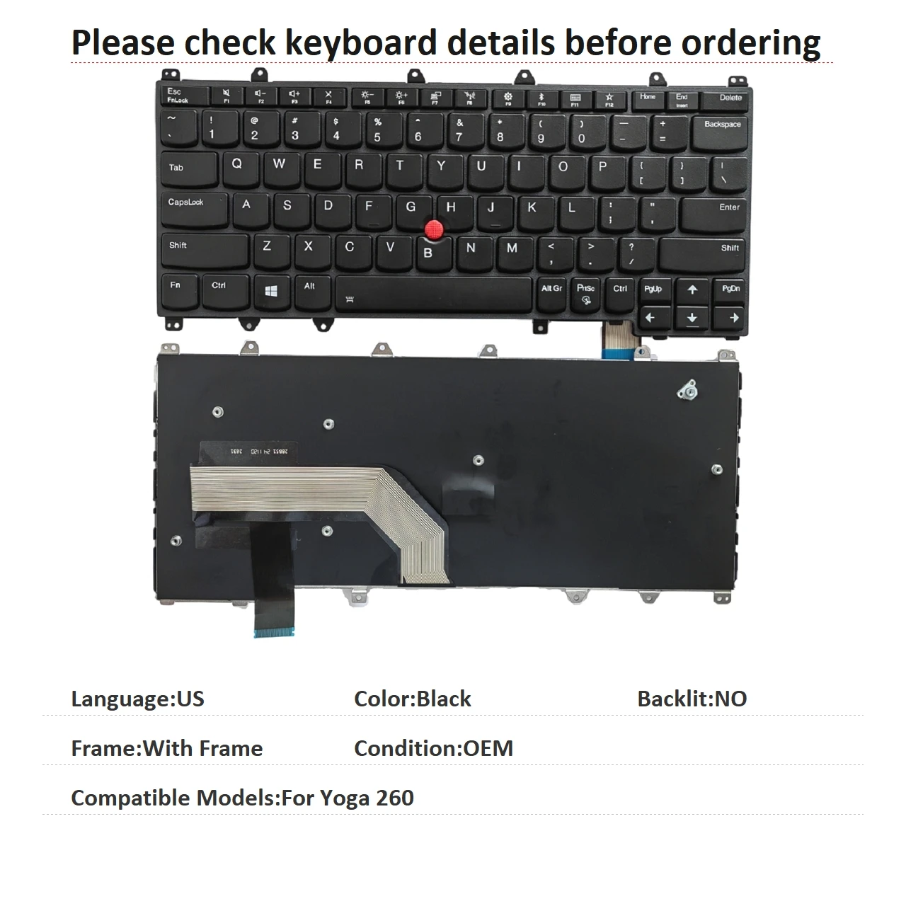 New US Language  Keyboard For Lenovo Thinkpad Yoga 260 Notebook PC Replacement Keyboard