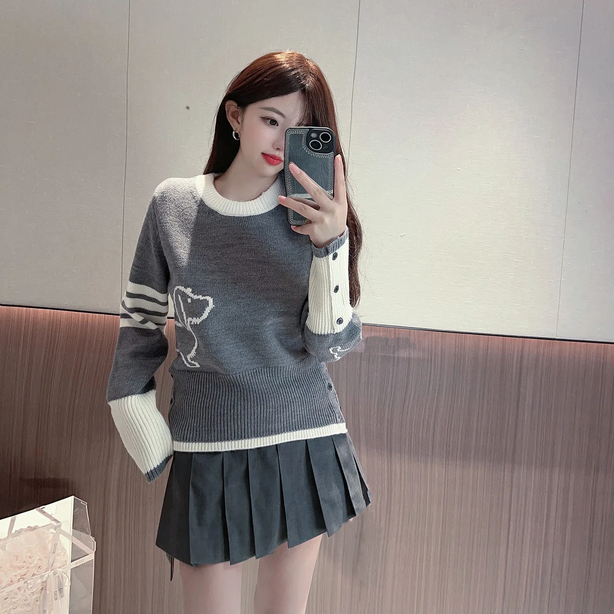 

College Sle Long Sve round Ne Sweater Embroidered Floral Pattern Color Blo Design Women's Knitted Top Autumn New Arr...